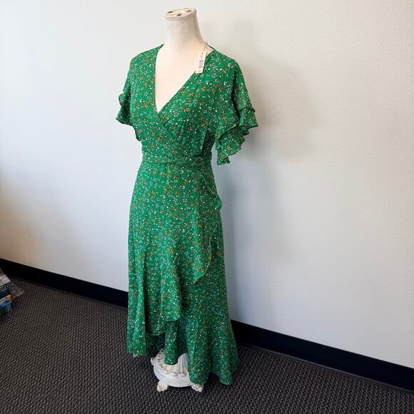 Max Studio Womens Wrap Maxi Dress Floral Green High Low Asymmetrical Size S NEW - Picture 2 of 14
